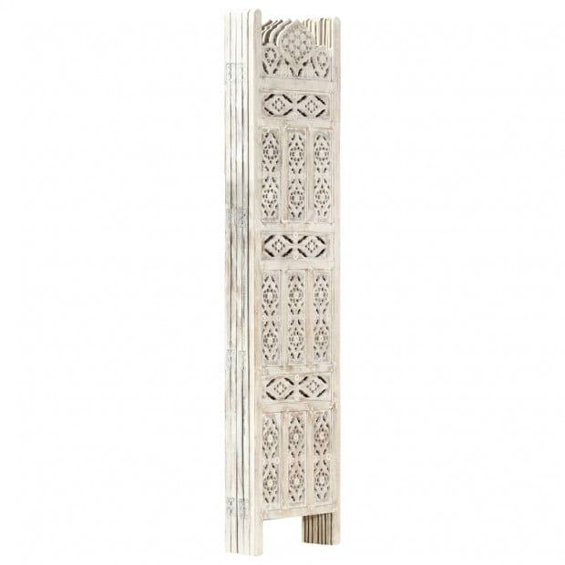 Hand Carved 5-panel Room Divider White 200x165 Cm Solid Mango Wood Image 2