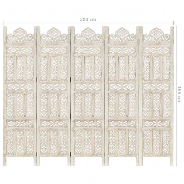 Hand Carved 5-panel Room Divider White 200x165 Cm Solid Mango Wood Image 10