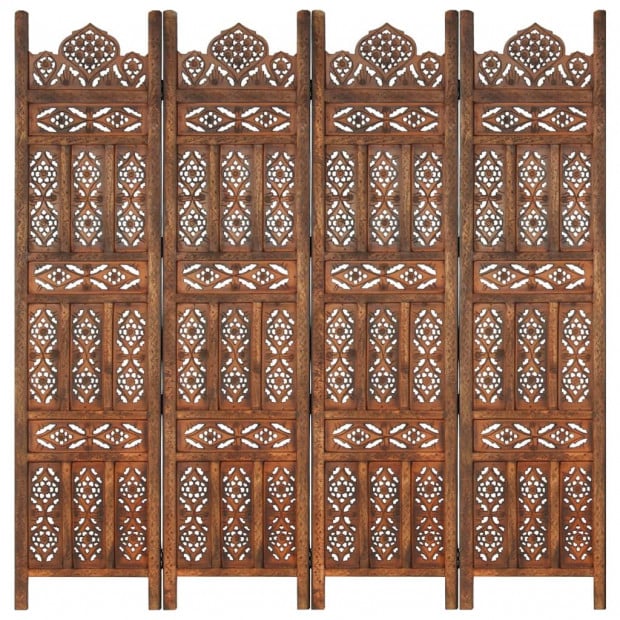 Hand Carved 4-panel Room Divider Brown 160x165 Cm Solid Mango Wood