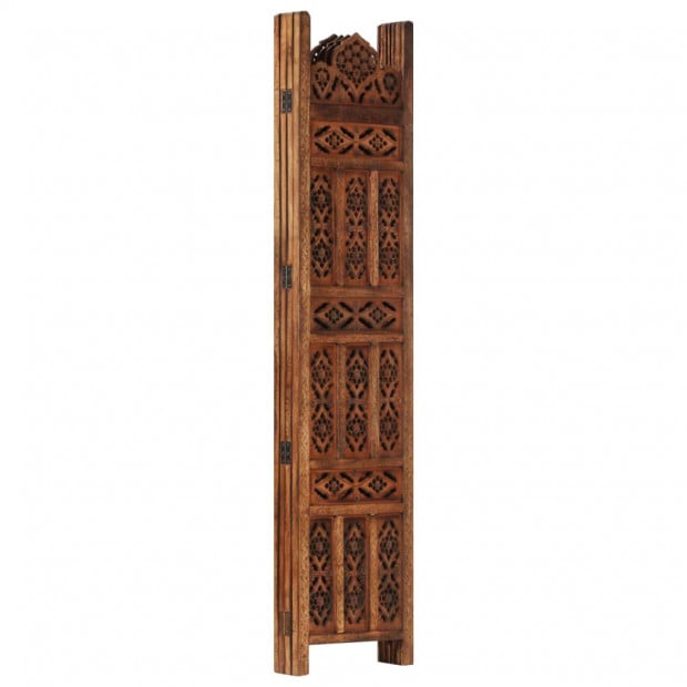 Hand Carved 4-panel Room Divider Brown 160x165 Cm Solid Mango Wood Image 2