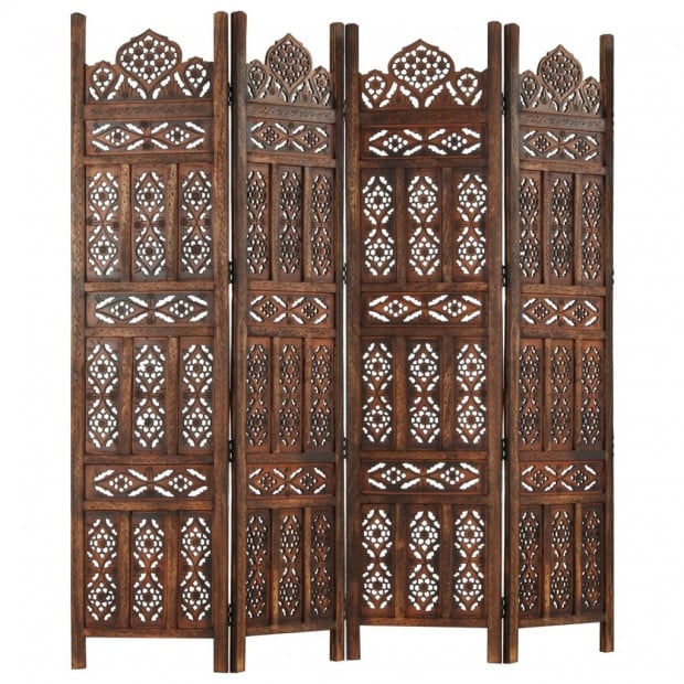Hand Carved 4-panel Room Divider Brown 160x165 Cm Solid Mango Wood Image 5