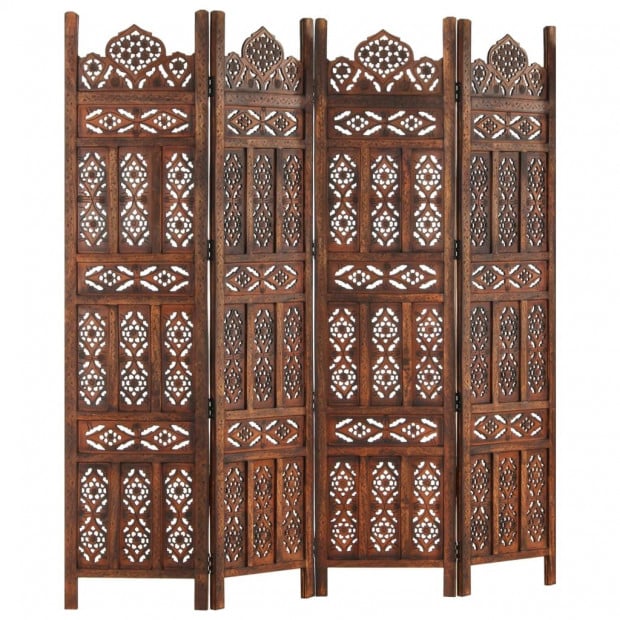 Hand Carved 4-panel Room Divider Brown 160x165 Cm Solid Mango Wood Image 6