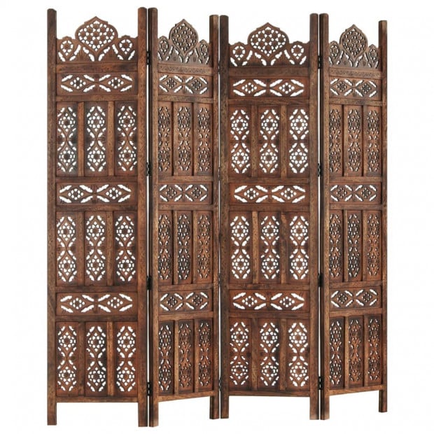 Hand Carved 4-panel Room Divider Brown 160x165 Cm Solid Mango Wood Image 7