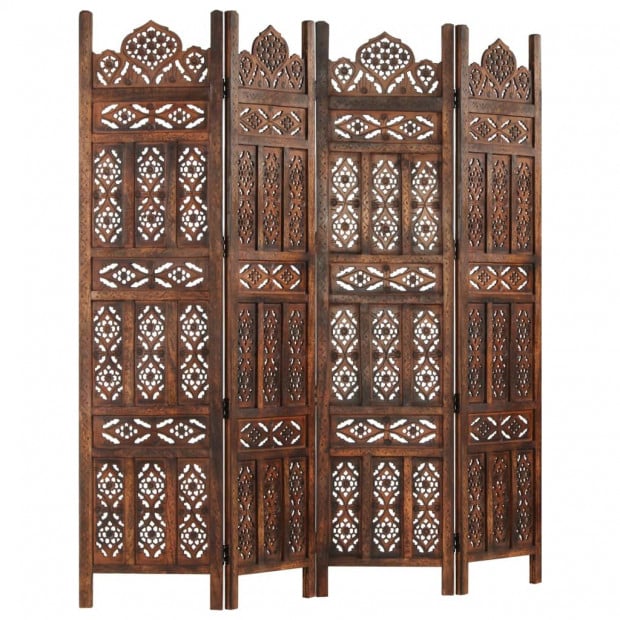 Hand Carved 4-panel Room Divider Brown 160x165 Cm Solid Mango Wood Image 8