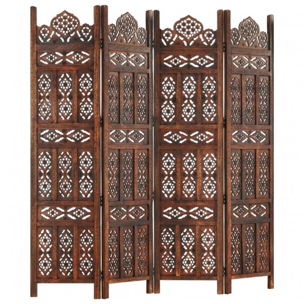 Hand Carved 4-panel Room Divider Brown 160x165 Cm Solid Mango Wood Image 9