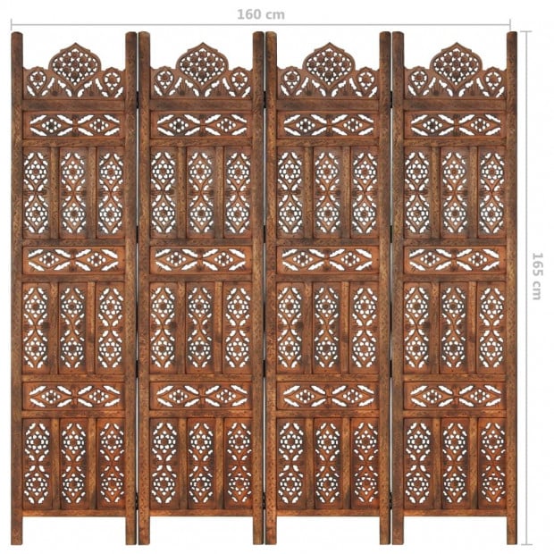 Hand Carved 4-panel Room Divider Brown 160x165 Cm Solid Mango Wood Image 10