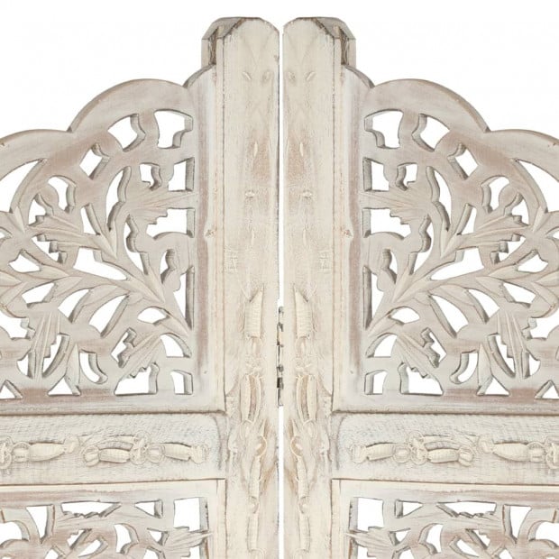 Hand Carved 4-panel Room Divider White 160x165 Cm Solid Mango Wood Image 3