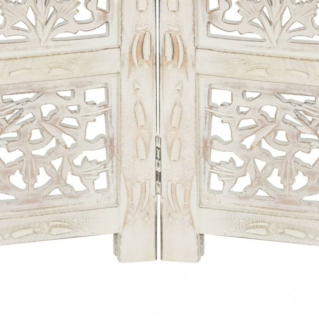 Hand Carved 4-panel Room Divider White 160x165 Cm Solid Mango Wood Image 4