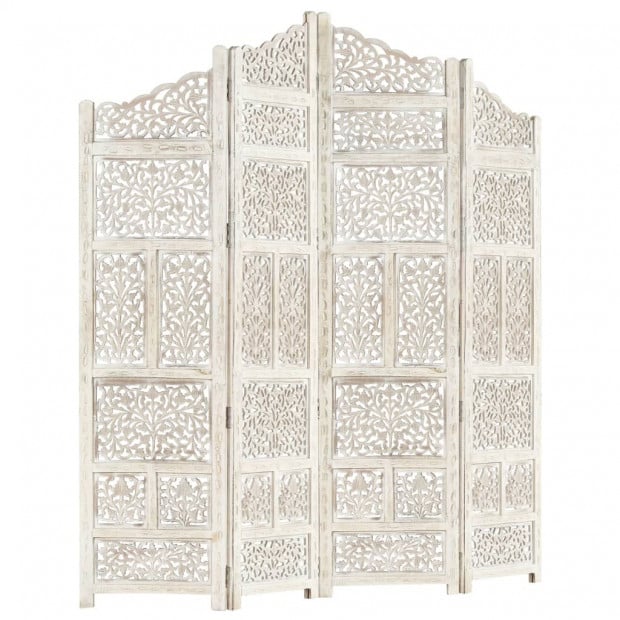 Hand Carved 4-panel Room Divider White 160x165 Cm Solid Mango Wood Image 5