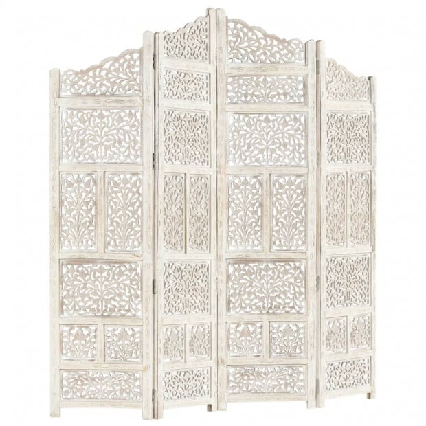 Hand Carved 4-panel Room Divider White 160x165 Cm Solid Mango Wood Image 6