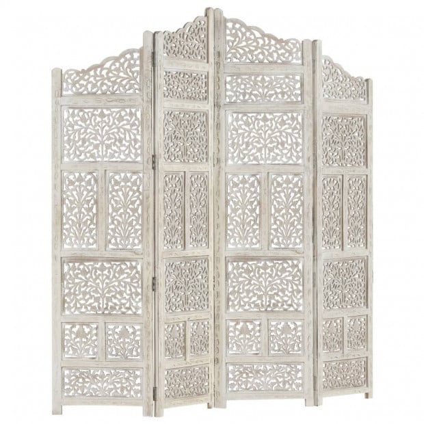 Hand Carved 4-panel Room Divider White 160x165 Cm Solid Mango Wood Image 8