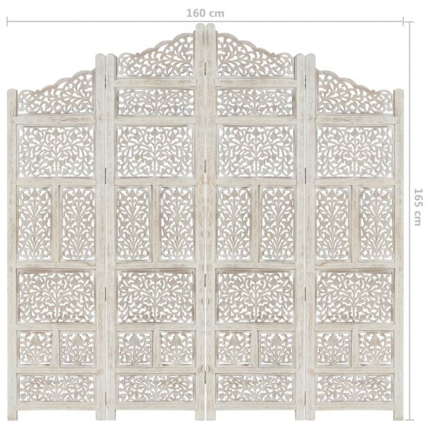 Hand Carved 4-panel Room Divider White 160x165 Cm Solid Mango Wood Image 10