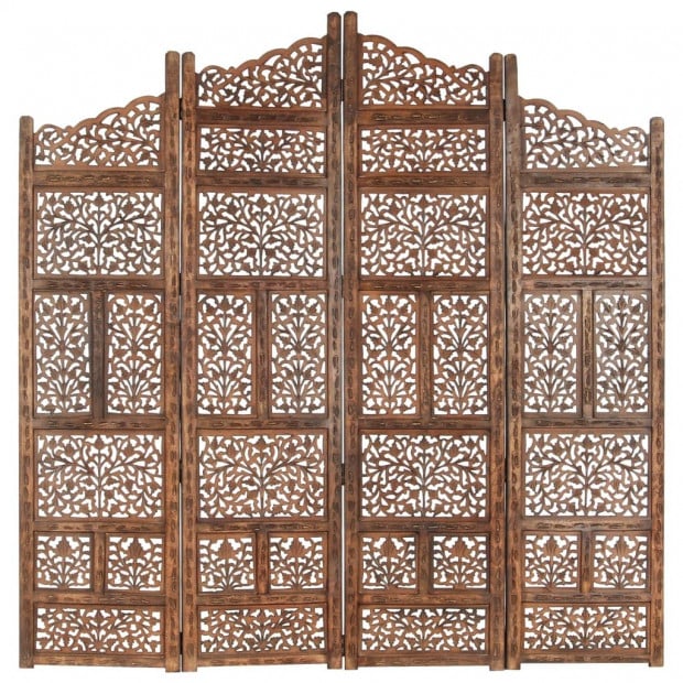 4-panel Room Divider Brown 160x165 Cm Solid Mango Wood