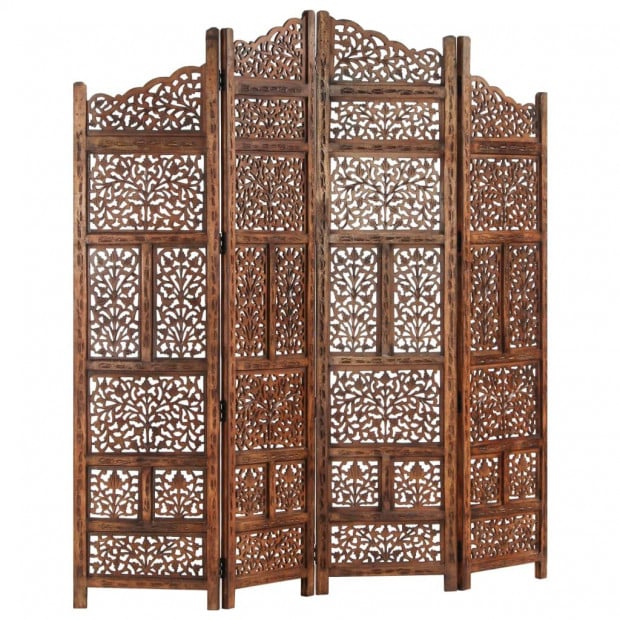 4-panel Room Divider Brown 160x165 Cm Solid Mango Wood Image 5