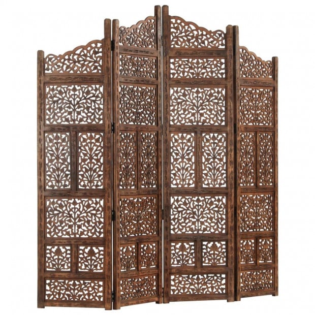 4-panel Room Divider Brown 160x165 Cm Solid Mango Wood Image 7