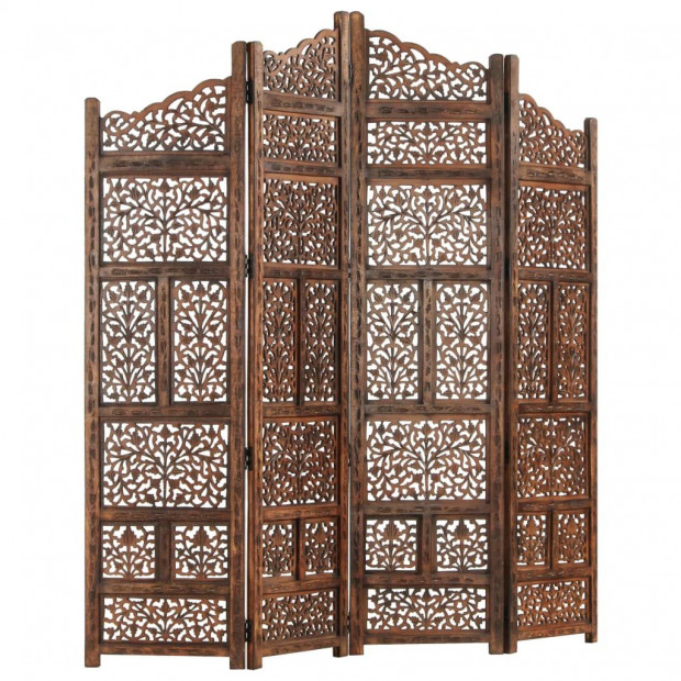 4-panel Room Divider Brown 160x165 Cm Solid Mango Wood Image 8