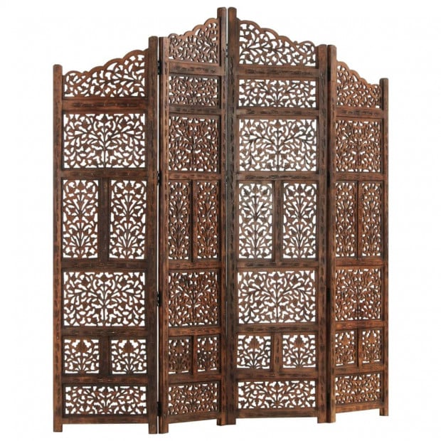 4-panel Room Divider Brown 160x165 Cm Solid Mango Wood Image 9