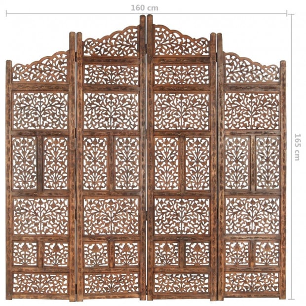 4-panel Room Divider Brown 160x165 Cm Solid Mango Wood Image 10