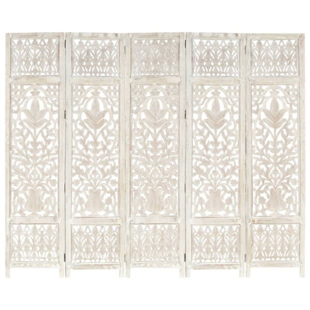 Hand Carved 5-panel Room Divider White 200x165 Cm