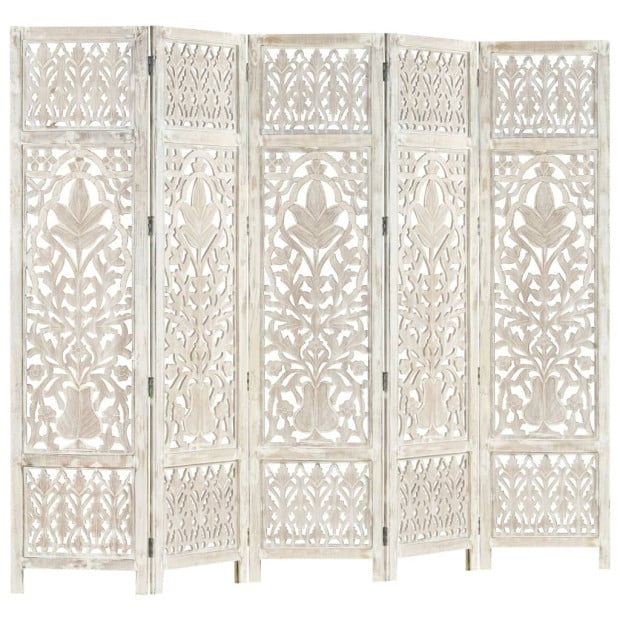 Hand Carved 5-panel Room Divider White 200x165 Cm Image 5