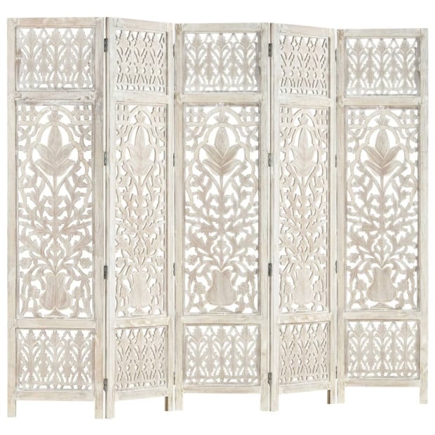Hand Carved 5-panel Room Divider White 200x165 Cm Image 6