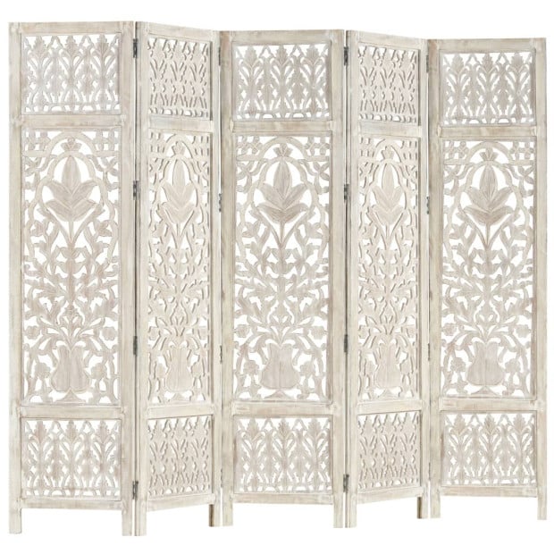 Hand Carved 5-panel Room Divider White 200x165 Cm Image 7