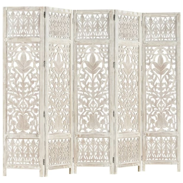 Hand Carved 5-panel Room Divider White 200x165 Cm Image 9