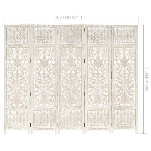 Hand Carved 5-panel Room Divider White 200x165 Cm Image 10