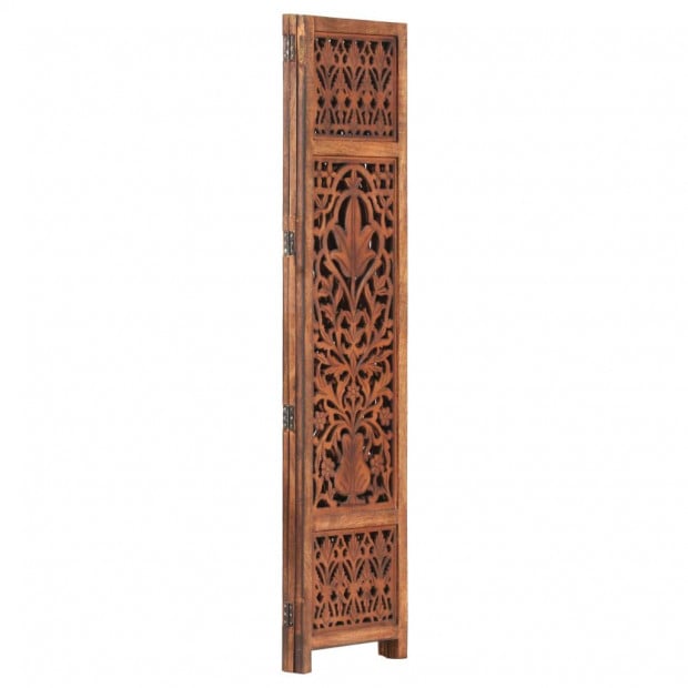 Hand Carved 3-panel Room Divider Brown 120x165 Cm Solid Mango Wood - Leaf Image 3