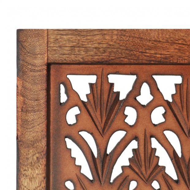 Hand Carved 3-panel Room Divider Brown 120x165 Cm Solid Mango Wood - Leaf Image 5