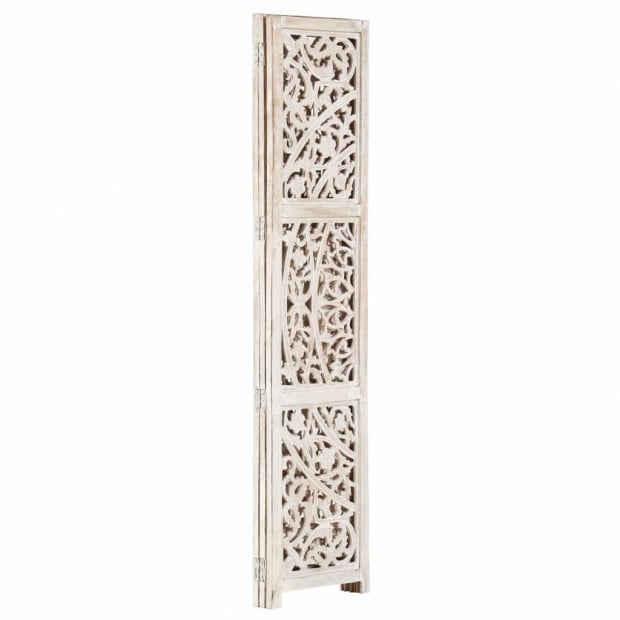 Hand Carved 3-panel Room Divider White 120x165 Cm Solid Mango Wood Image 2