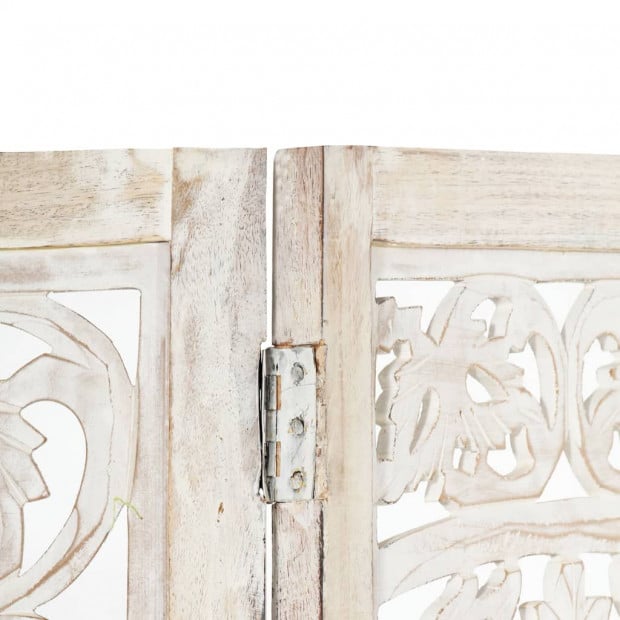 Hand Carved 3-panel Room Divider White 120x165 Cm Solid Mango Wood Image 3