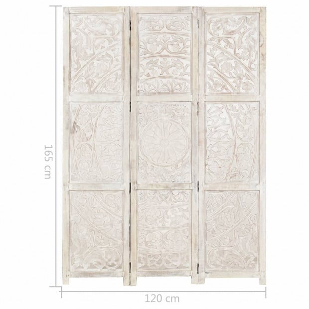Hand Carved 3-panel Room Divider White 120x165 Cm Solid Mango Wood Image 10