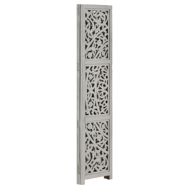 Hand Carved 3-panel Room Divider Grey 120x165 Cm Solid Mango Wood Image 2