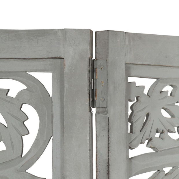 Hand Carved 3-panel Room Divider Grey 120x165 Cm Solid Mango Wood Image 3