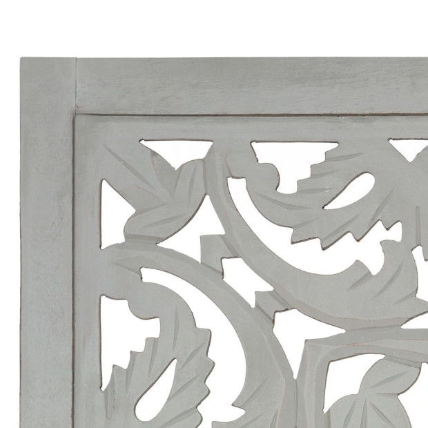 Hand Carved 3-panel Room Divider Grey 120x165 Cm Solid Mango Wood Image 4