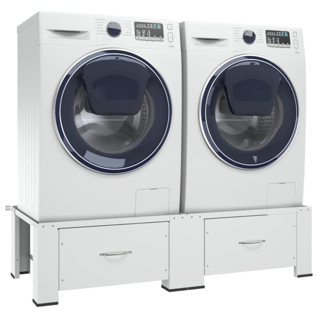 Double Washing And Drying Machine Pedestal With Drawers White Image 2