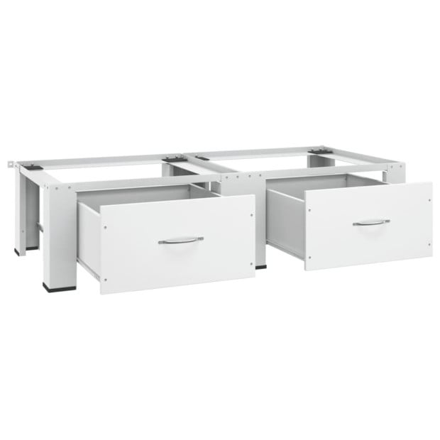 Double Washing And Drying Machine Pedestal With Drawers White Image 4