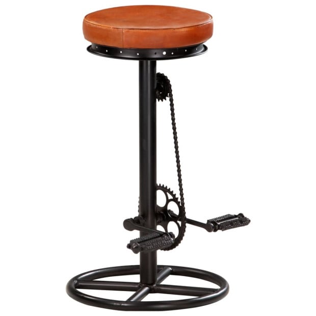 Bar Stools 2 Pcs Black And Brown Real Goat Leather Image 2