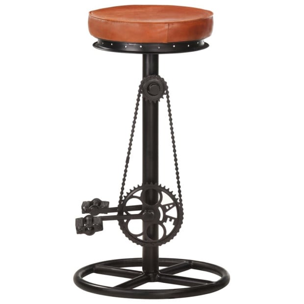 Bar Stools 2 Pcs Black And Brown Real Goat Leather Image 4