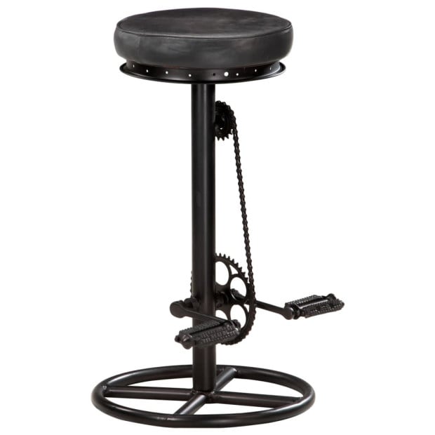 Bar Stools 2 Pcs Black Real Goat Leather Image 2
