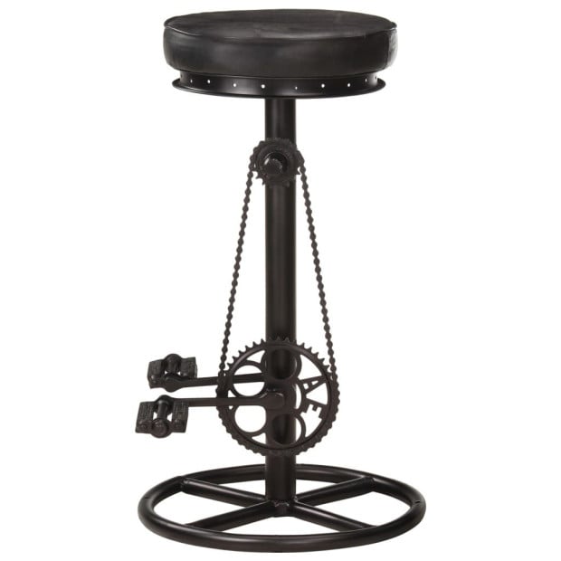Bar Stools 2 Pcs Black Real Goat Leather Image 4