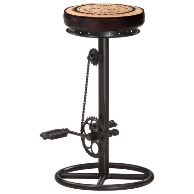 Bar Stools With Canvas Print 2 Pcs Black And Brown Real Leather Image 2