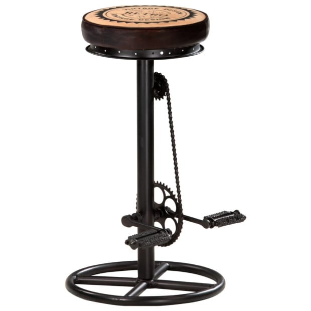 Bar Stools With Canvas Print 2 Pcs Black And Brown Real Leather Image 11
