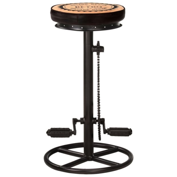 Bar Stools With Canvas Print 2 Pcs Black And Brown Real Leather Image 3