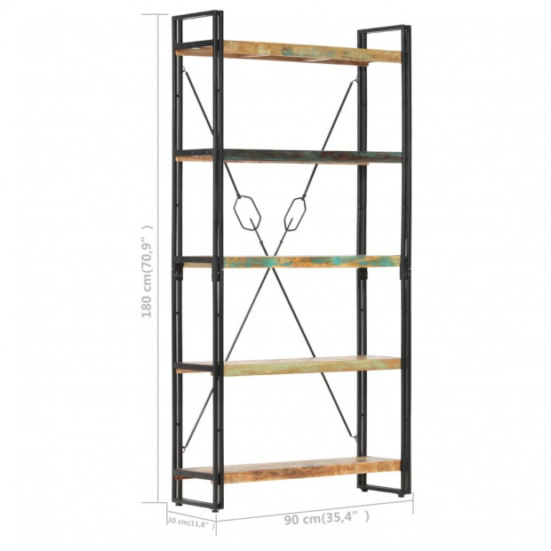 5-tier Bookcase 90x30x180 Cm Solid Reclaimed Wood Image 6