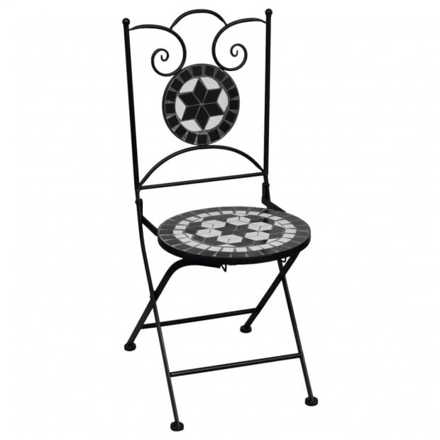 3 Piece Mosaic Bistro Set Ceramic Tile Black And White Image 3