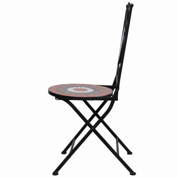 3 Piece Mosaic Bistro Set Ceramic Tile Terracotta And White Image 5