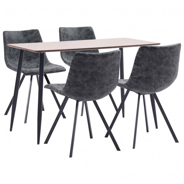5 Piece Dining Set Black Faux Leather