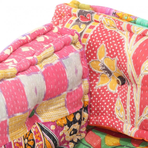 Multicolour Fabric Sofa Cushion Patchwork Image 3